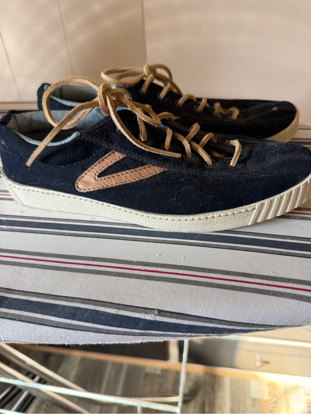 Tretorn Retro Casual Navy Canvas Sneakers with Tan Accent